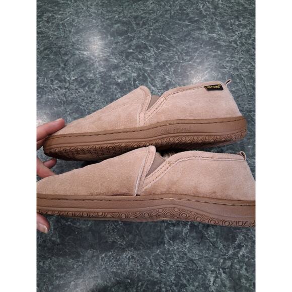 Old Friend Mens 8M 10W Romeo Sheepskin Suede Leather Slippers Brown Fur Lined main image 3